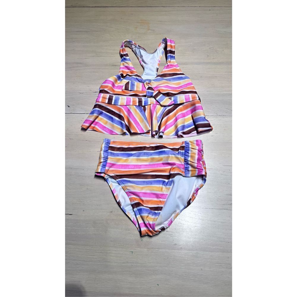 Wonder Nation Girls Striped Two-Piece Tankini Swim Set Multi-Color Size Medium